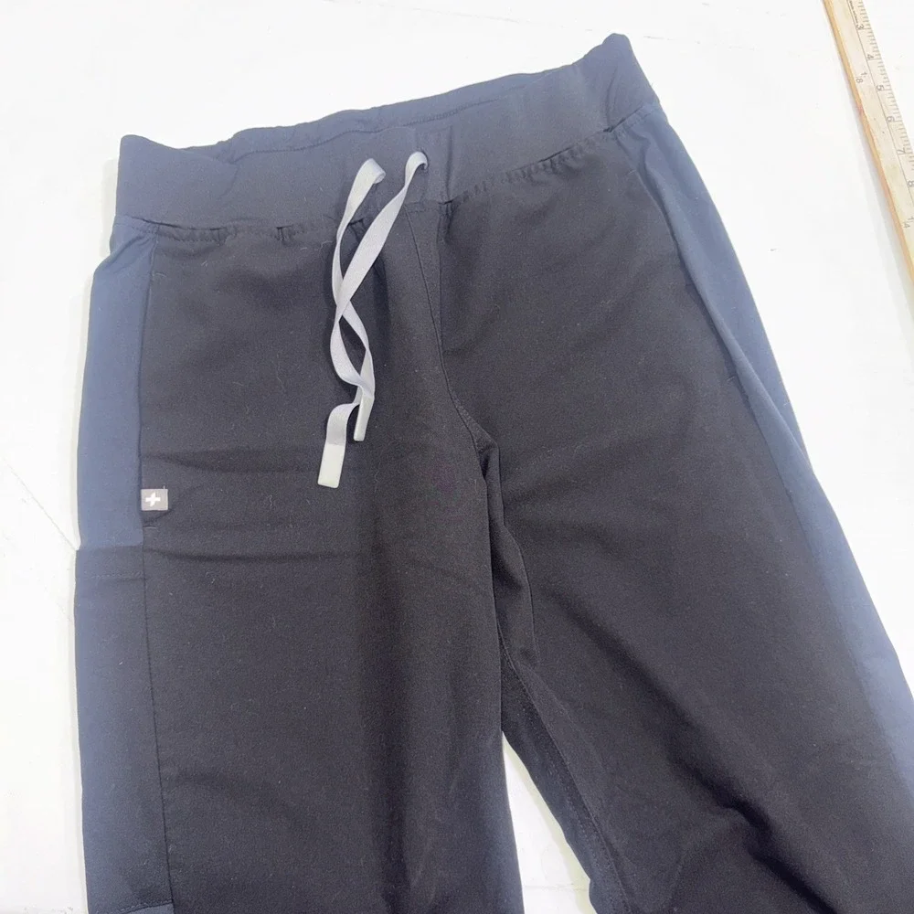 FIGS Black Blue Stripe Panel Cargo Knit Scrub Pants Medical Polyester Size P/S